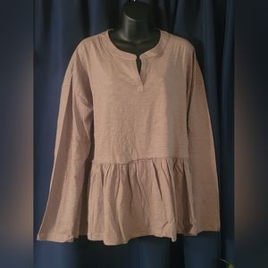 NWT Cotton Bleu washed cotton slub  long sleeve women's babydoll top